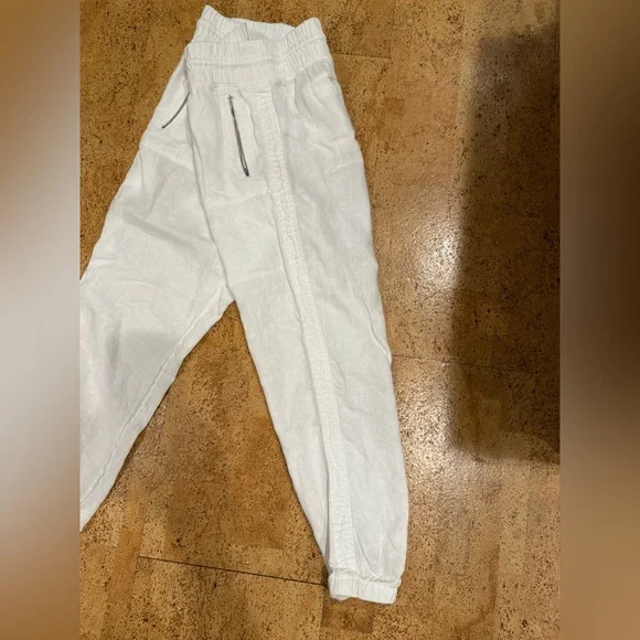 Athleta Cabo Linen Joggers Women's 8 White Chambray Pants 100% Linen Airy Beach - Picture 8 of 16